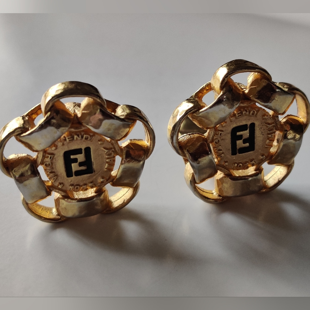 Vintage Fendi FF Logo Chunky Earrings Rare - Picture 3 of 16